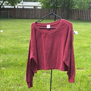 UR Urban Rebel Women's Burgundy Long Sleeve CROP Top 1X Plus Size Crop Sweater